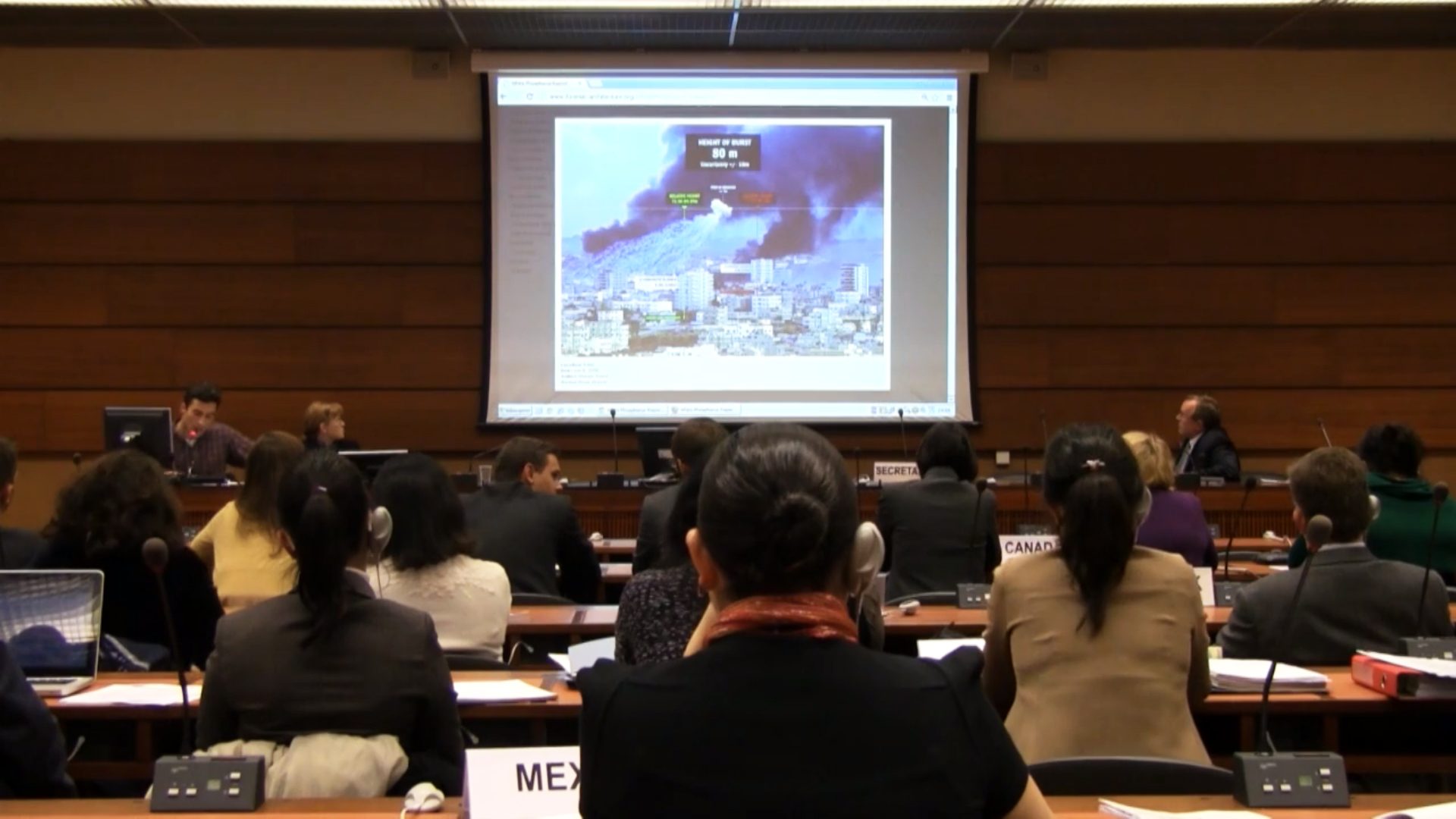 UN Convention, November 2012 - Presentation to the United Nations Convention on Certain Conventional Weapons, 12 Nov 2012. (Forensic Architecture, 2012)