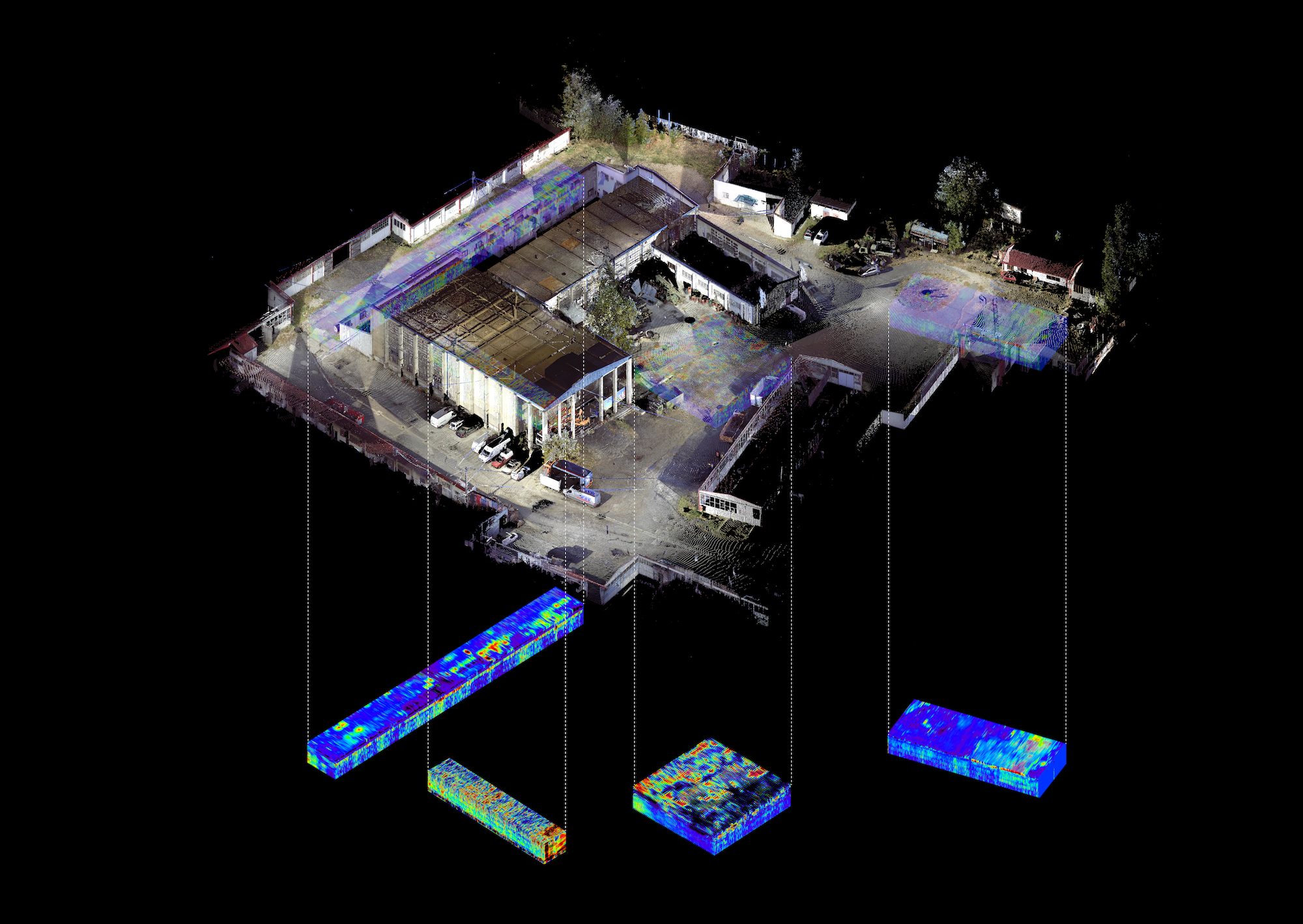 Composite – German pavilion - Composite of the old German Pavilion from a 3D laser scan and GPR data. (Forensic Architecture, ScanLab, and Caroline Sturdy Colls, 2013)