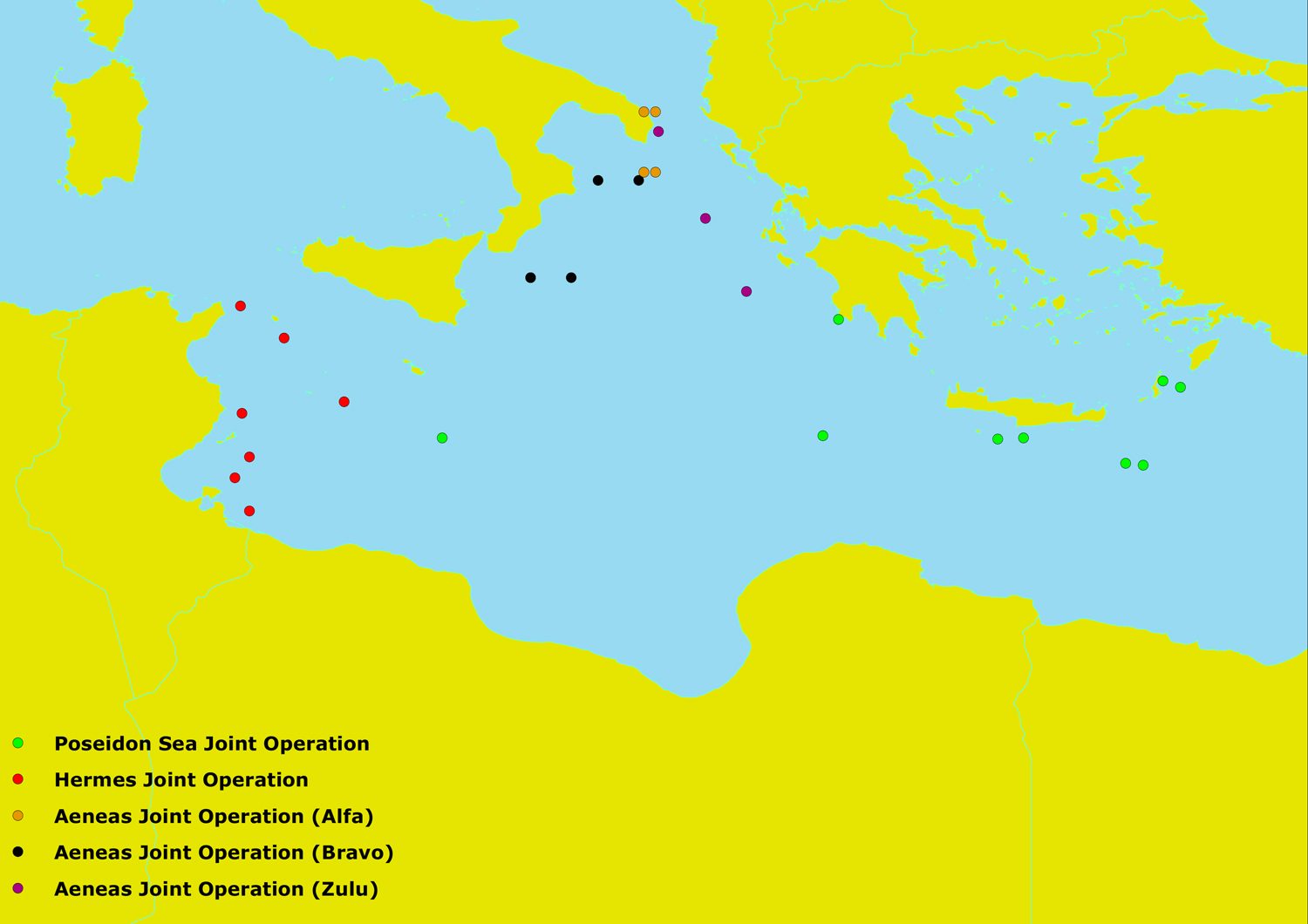 Frontex – Map - Map showing the extent of the area controlled by FRONTEX within the framework of their Joint Operation EPN Hermes Extension 2011. (Forensic Oceanography, 2012)