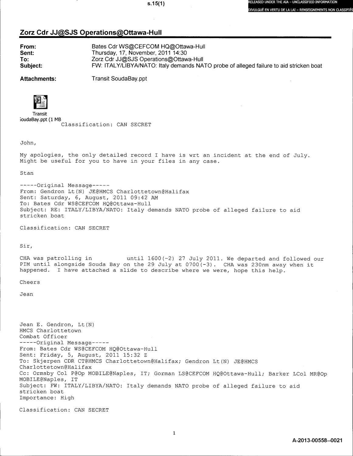 FOI Response - Response by the Canadian government to a Freedom of Information request filed by Forensic Oceanography in relation to the case.