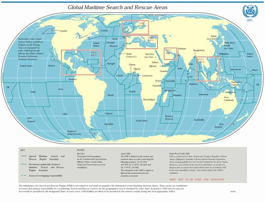 Maps – Global Search and Rescue area - Global map of Maritime Search and Rescue (S&R) areas. (International Maritime Organisation)