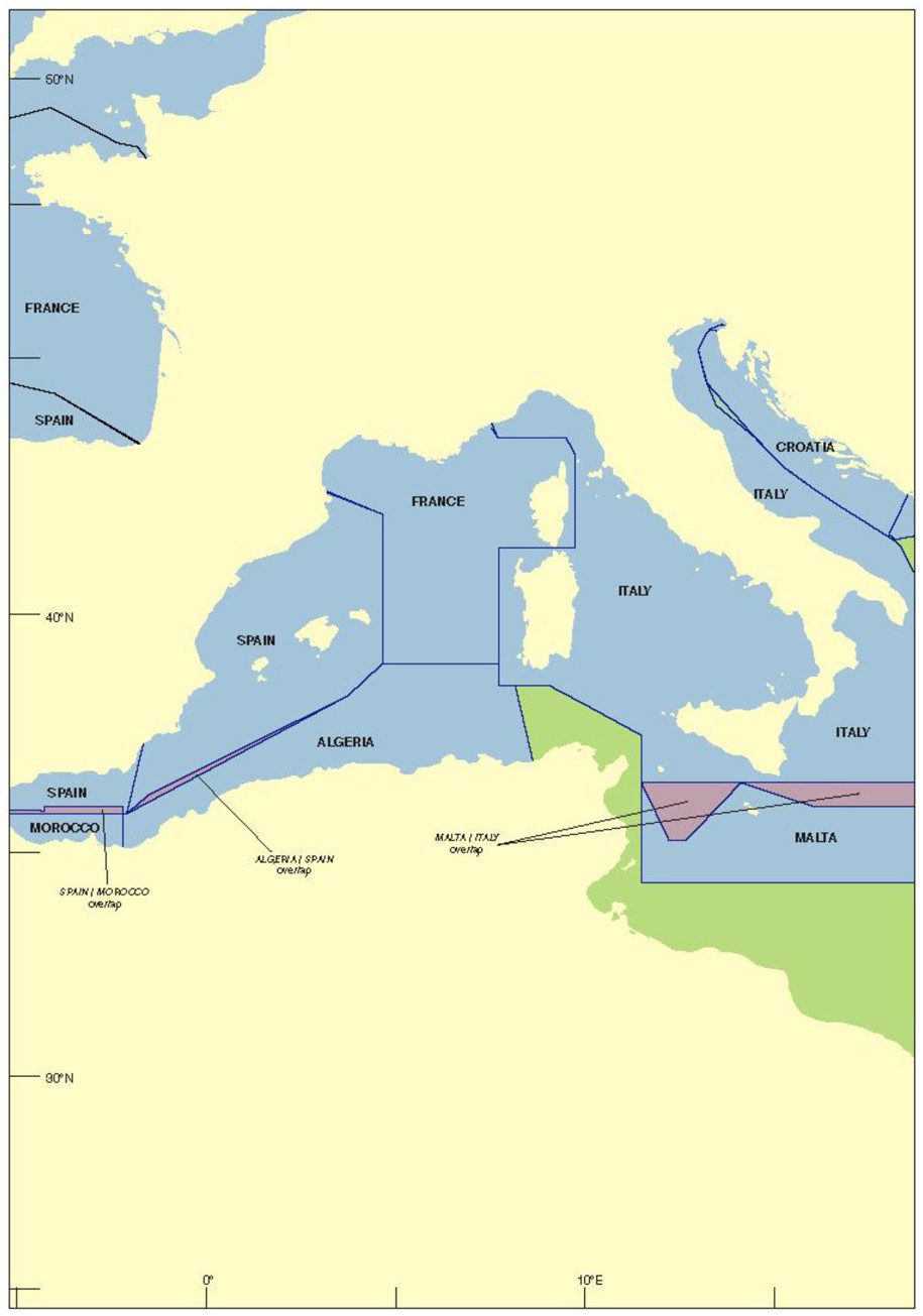 Search and Rescue zones - Map of the S&R zones in the Mediterranean. (Not for reproduction)