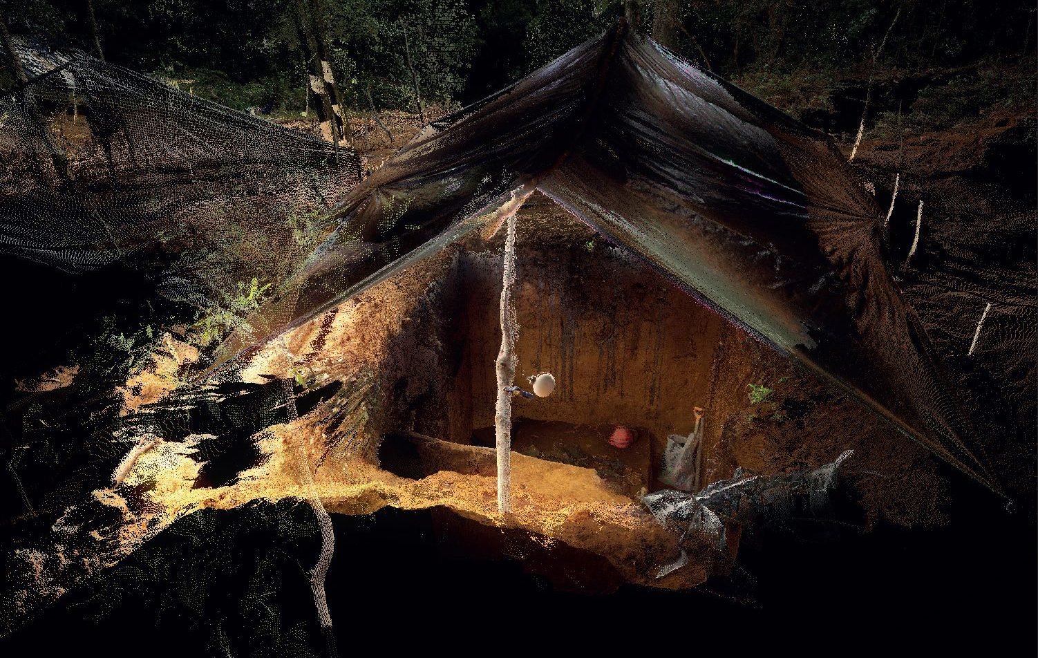 Exhumation – 4 - An exhumation site of a mass grave at San Juan Cotzal carried out by the Guatemalan Forensic Anthropology Foundation. (Liam Young, Scanlab, Forensic Architecture, 2014)