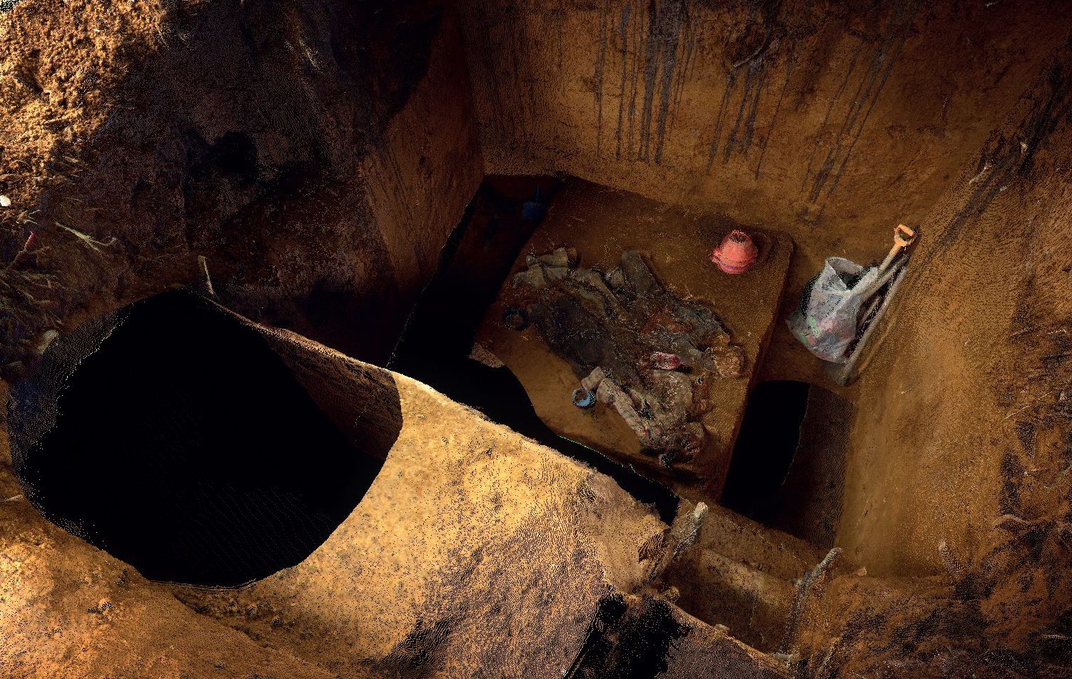 Exhumation – 3 - An exhumation site of a mass grave at San Juan Cotzal carried out by the Guatemalan Forensic Anthropology Foundation. (Liam Young, Scanlab, Forensic Architecture, 2014)