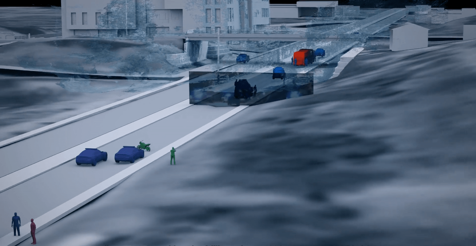 Palacio de Justicia – 1 - A reconstruction of the attack at the Palacio de Justicia. Two buses carrying students were attacked repeatedly by different state security forces. (Forensic Architecture)