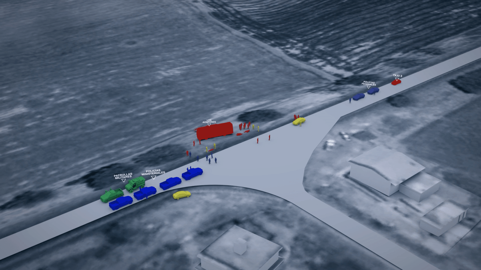 Santa Teresa Crossing – 1 - Outside Iguala, an attack by local cartel members on a coach carrying a youth football team was observed, but not interrupted, by local and state police, as well as military personnel. (Forensic Architecture)