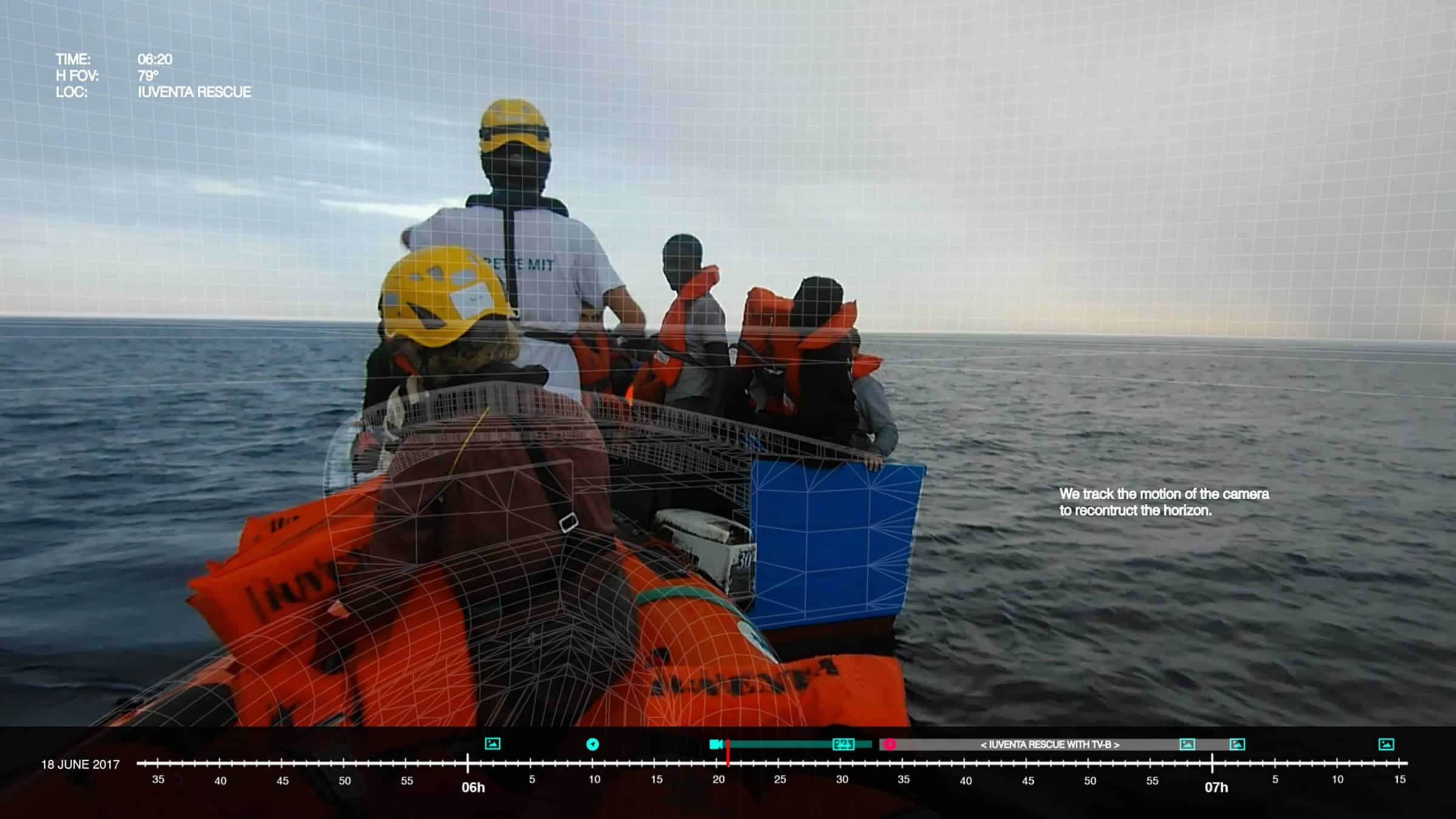 Motion Tracking – 1 - By tracking the motion of the sky within the frame of the video, our researchers determine the movement of the videographer. (Forensic Architecture)