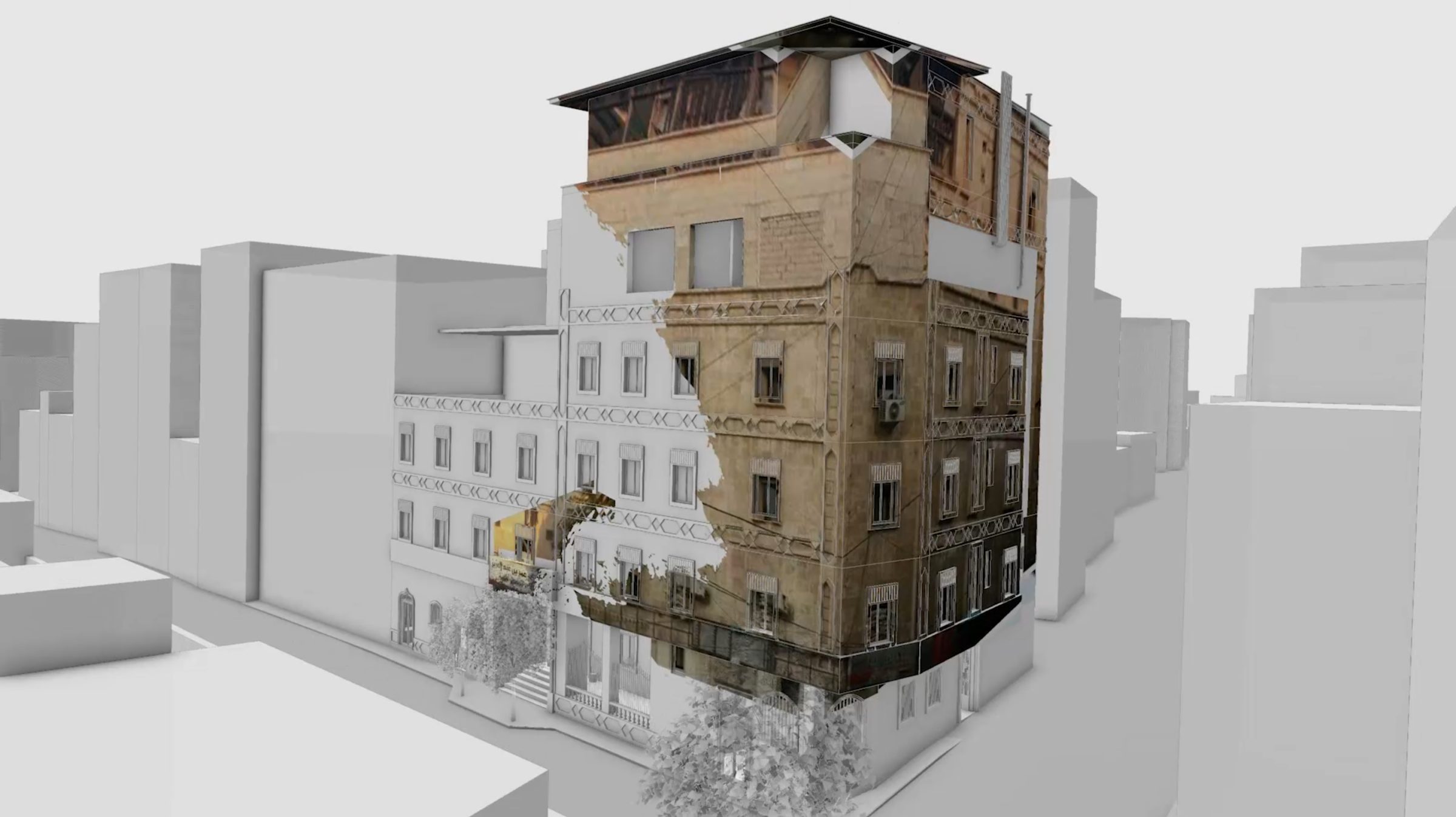 Model – 1 - Forensic Architecture reconstructed the M2 hospital as a 3D model from available images and video. (Forensic Architecture)