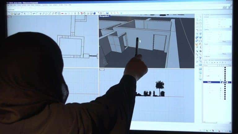 Situated Testimony – witness and model - The witness to the Mir Ali drone strike directs the digital reconstruction of her home. (Forensic Architecture)
