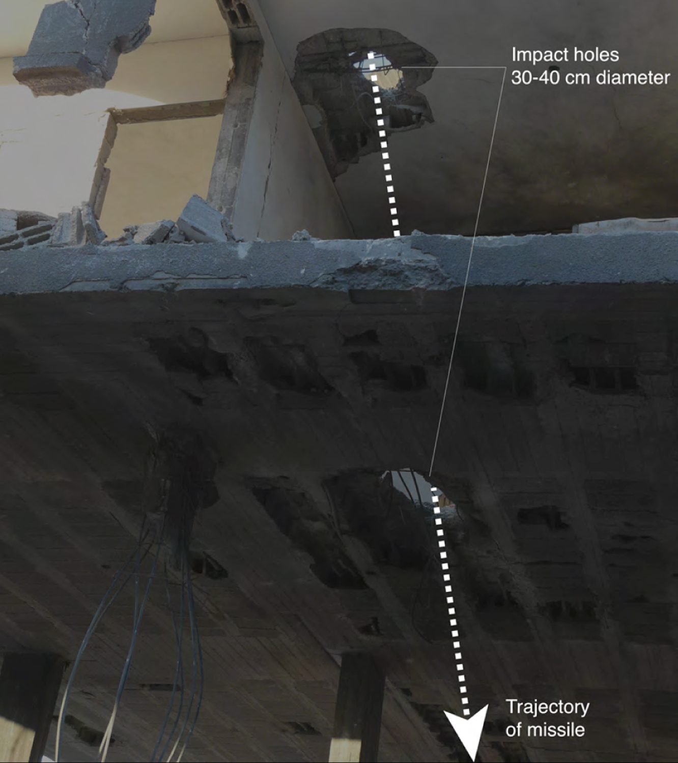 The path of the ‘warning shot’ - The path of the 'warning shot' shell. (Forensic Architecture)