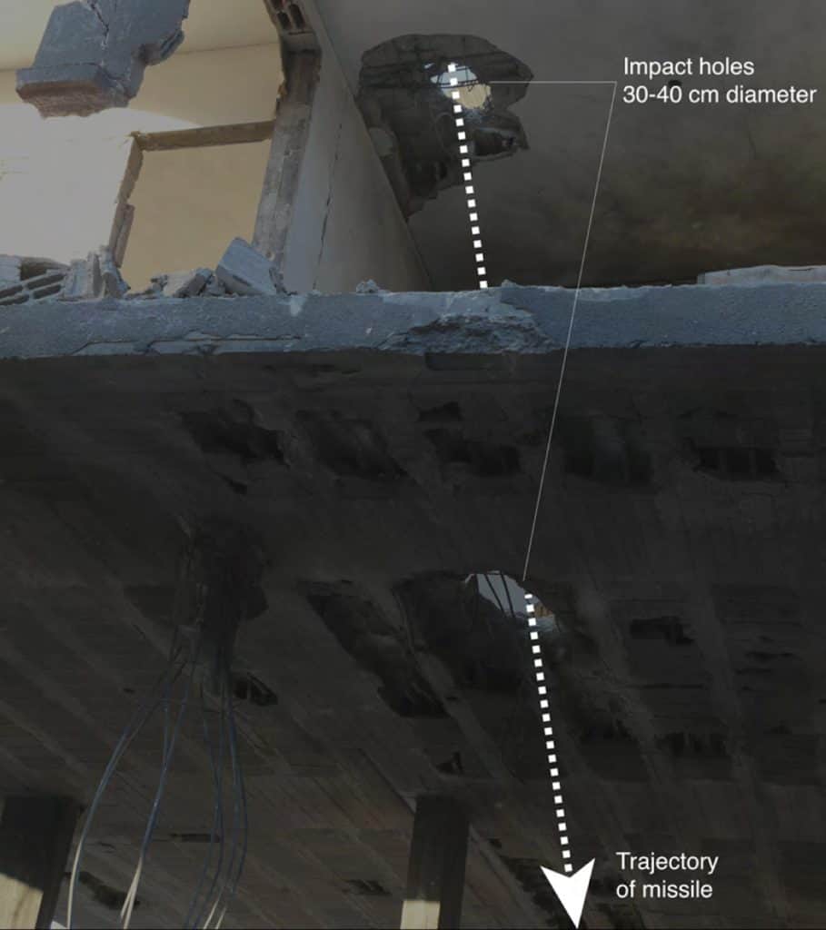 The path of the ‘warning shot’ - The path of the 'warning shot' shell. (Forensic Architecture)
