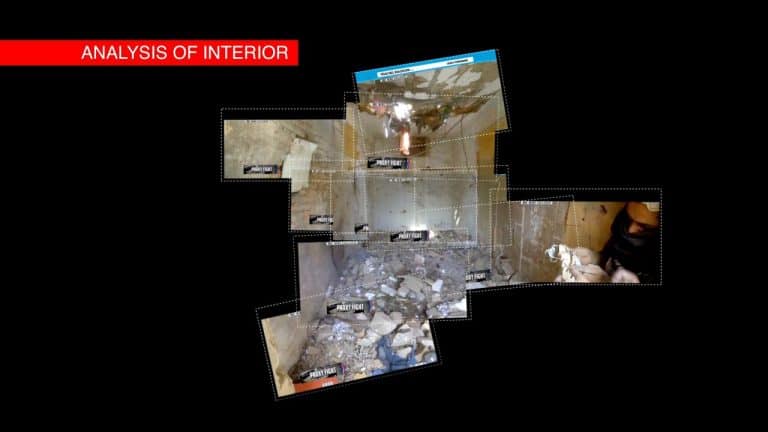 Composite image of interior - Composite image of interior, from stills from MSNBC footage. (Forensic Architecture; MSNBC)