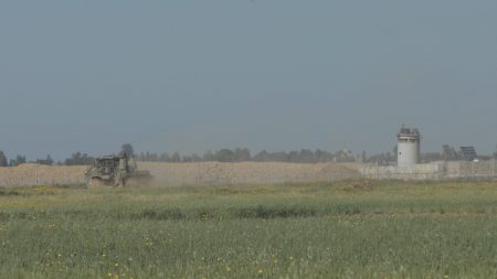 Buffer Zone – 2 - Tractors flattening land for the 'buffer zone' in eastern Gaza, in 2018. (Shourideh C. Molavi and Ain Media Gaza)