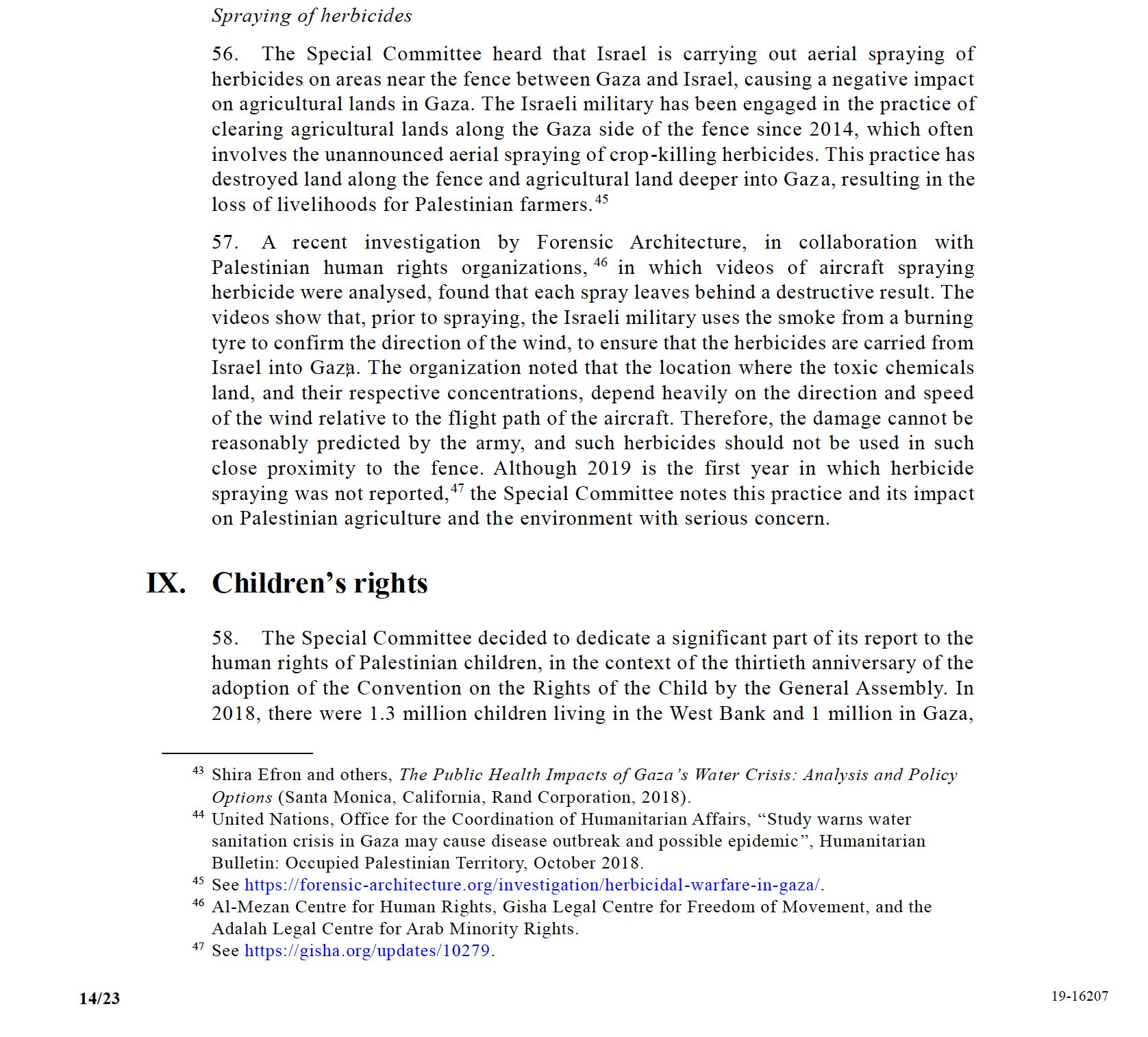UNISPAL Report to the General Assembly - A page from a September 2019 agenda item of the United Nations General Assembly, which references FA's report. (UNGA)