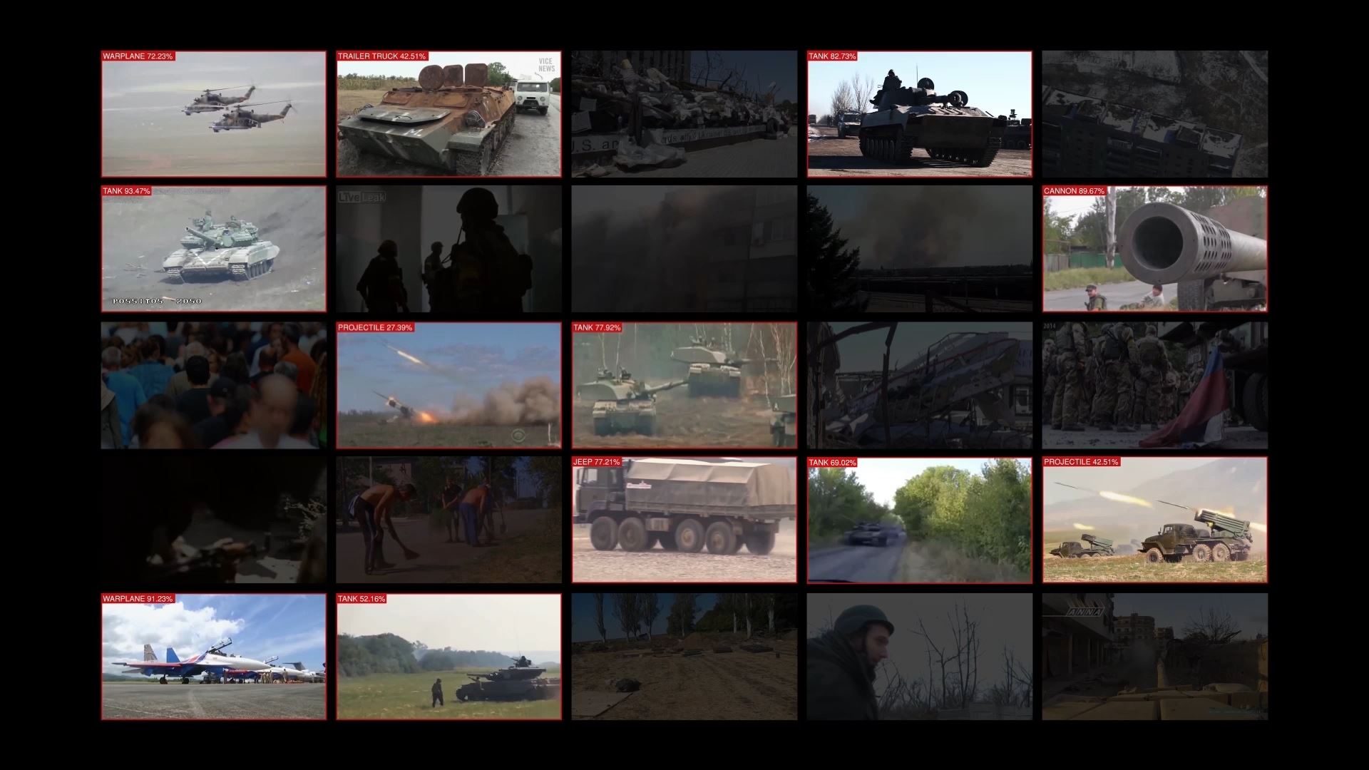 Computer vision – 1 - Forensic Architecture used machine learning and 'computer vision' techniques to find military vehicles within thousands of hours of open source video footage. (Forensic Architecture)