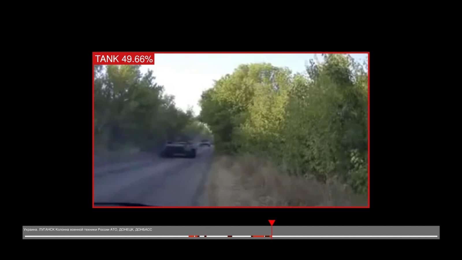 Computer vision – 2 - Forensic Architecture used machine learning to search through videos for military vehicles. Custom software, designed by the agency, presents the results of that search in an interactive, navigable format. (Forensic Architecture)
