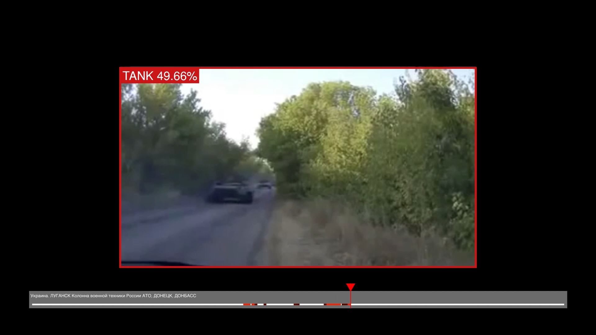 Computer vision – 2 - Forensic Architecture used machine learning to search through videos for military vehicles. Custom software, designed by the agency, presents the results of that search in an interactive, navigable format. (Forensic Architecture)