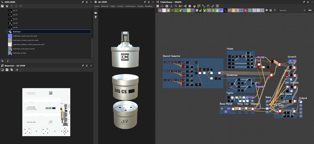 Substance screenshot - Weathering and wear effects are parameterised in Substance Designer.