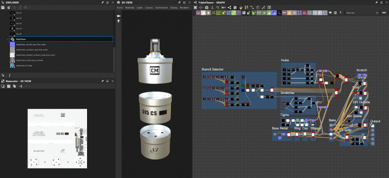 Substance screenshot - Weathering and wear effects are parameterised in Substance Designer.