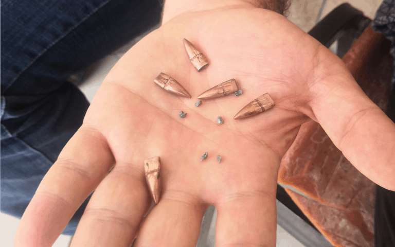 5.56mm - 5.56mm bullets collected from a rooftop water tank. (International Solidarity Movement)