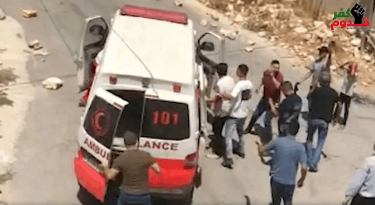 Video still – Ambulance - A still from a video shared with Forensic Architecture by International Solidarity Movement. The video shows Abd el-Rahman Yasir Shatawi being carried to an ambulance, before being taken to Rafidia Hospital in Nablus. (International Solidarity Movement)