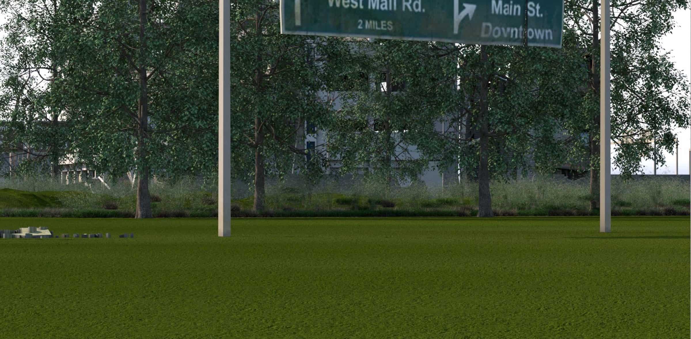 Render: Embedded - Environment with obstacles in the foreground.