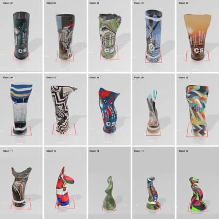 Synthetic Images: Extreme Objects - The team textured their modelled projectiles with random patterns and images. Such “extreme variations” help the classifier better recognise their shape, contours, and edges. (Forensic Architecture, 2020)