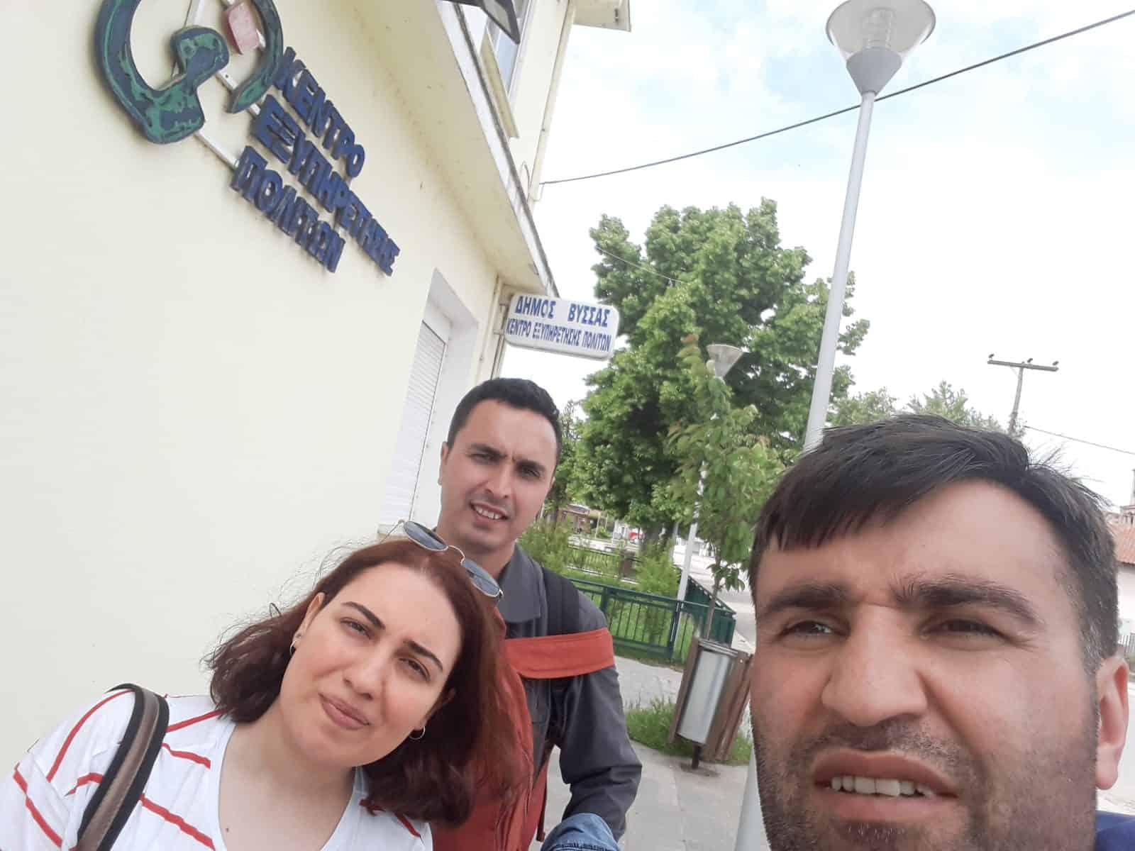 Photo of the Group in Nea Vyssa - Photo of the group outside a government building in Nea Vyssa, Greece, 4 May 2019. (Image courtesy of Ihsan Erdoğan)