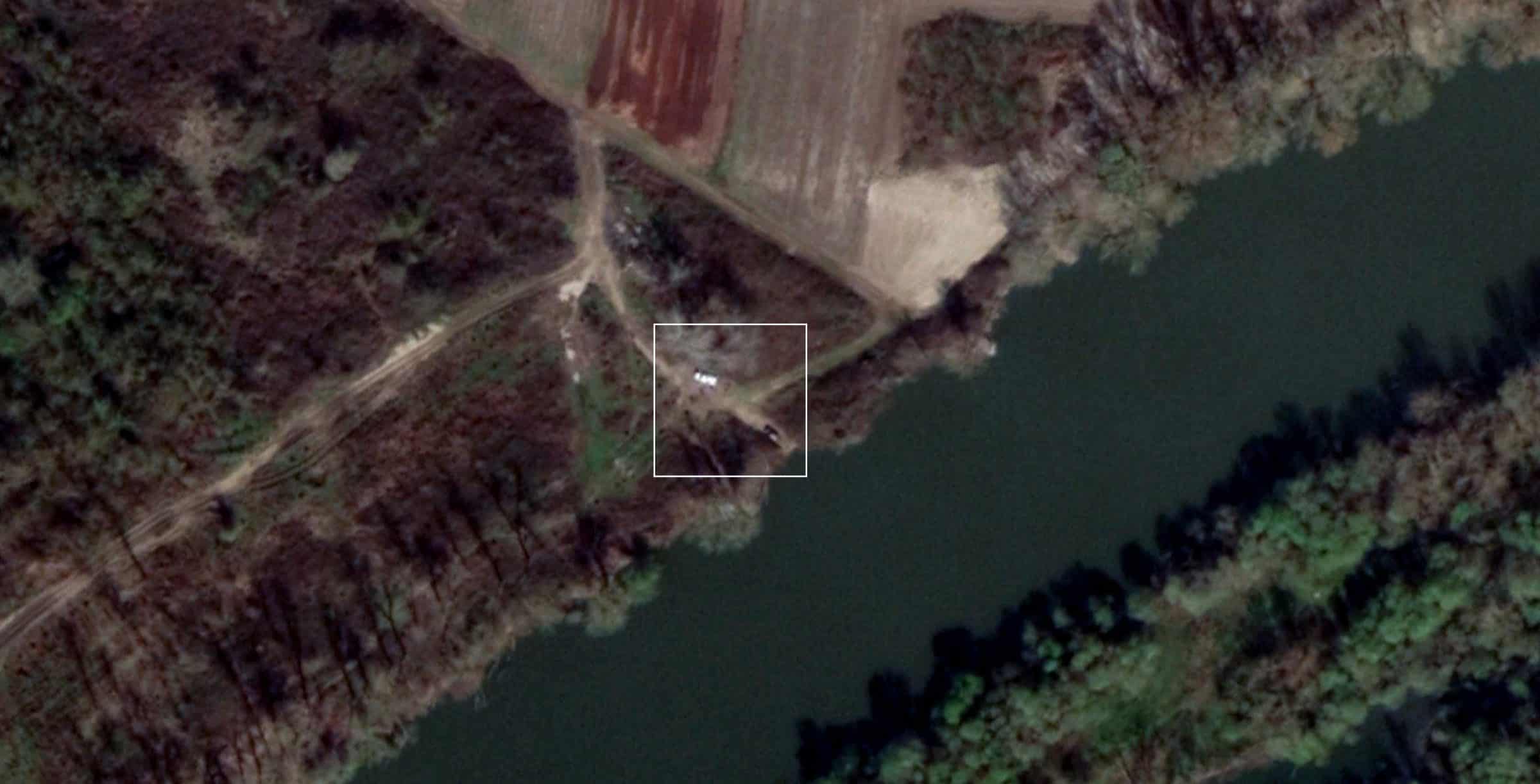 White Car at the Location, 16 March 2019 - A white car similar to the one used in the pushback depicted in a satellite photo of the same location, 16 March 2019. (Image courtesy of Google Earth)