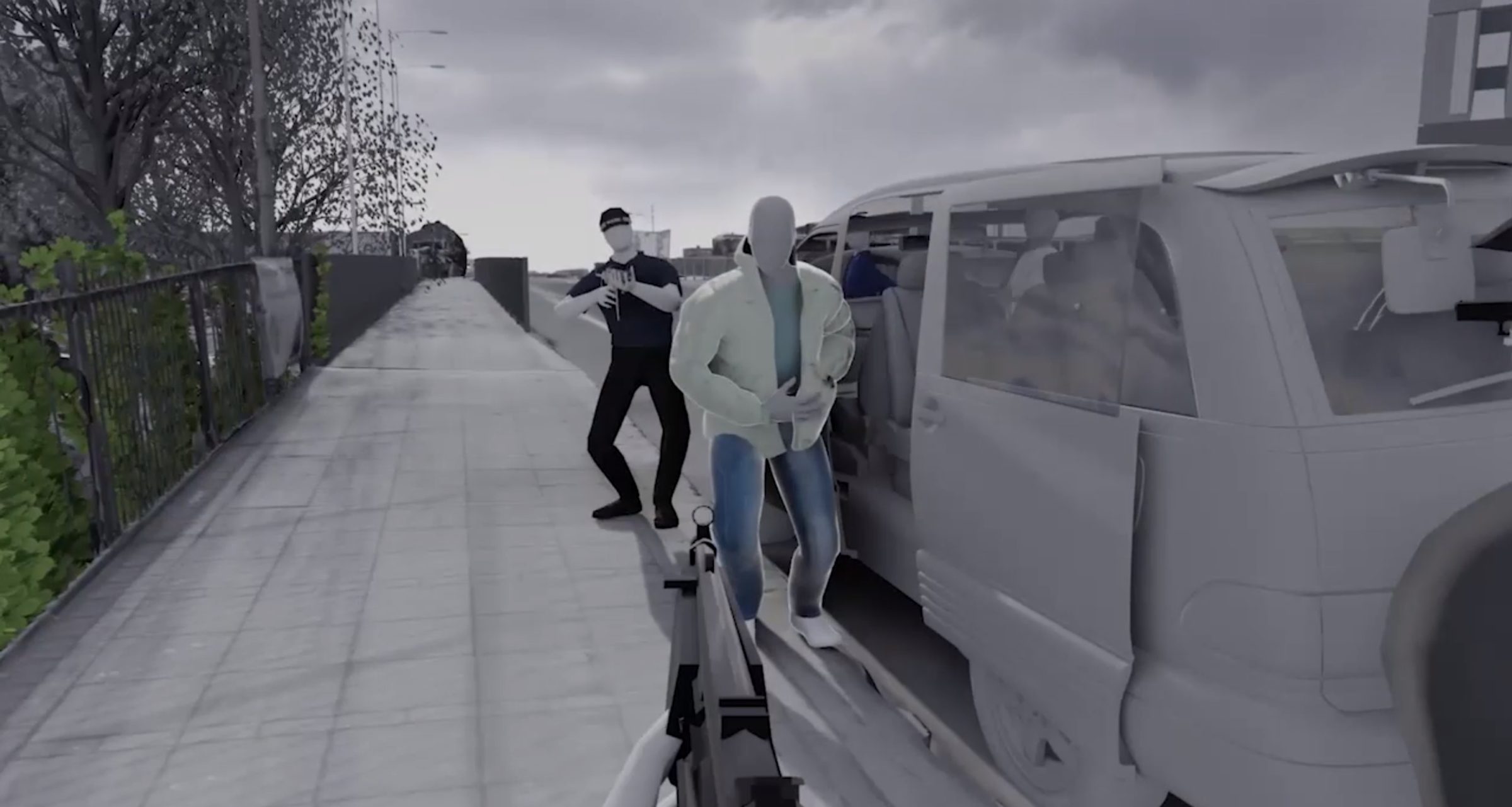 V53 perspective - Within our model, we place the camera at V53's location. If Duggan made a large, sweeping motion with his right hand, could V53 have missed it? (Forensic Architecture)