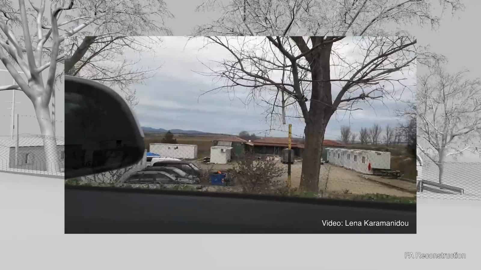 A video of Poros border guard station projected over a 3D model of the facility. - A video of Poros border guard station projected over a 3D model of the facility. (Forensic Architecture)