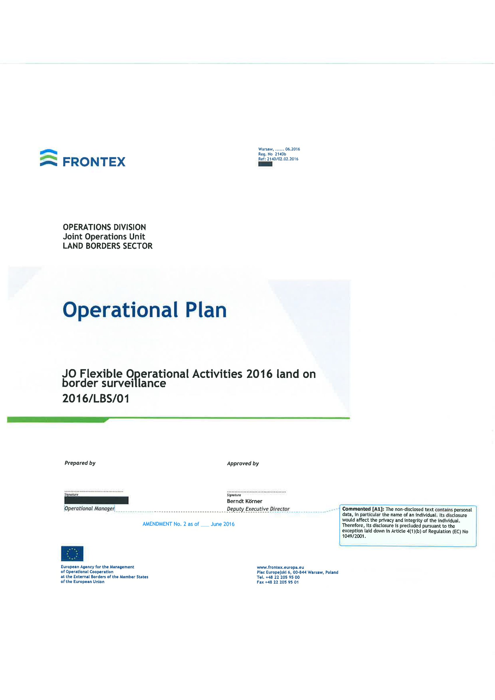 FRONTEX JO Flexible Operational Activities 2016 Land on Border Surveillance