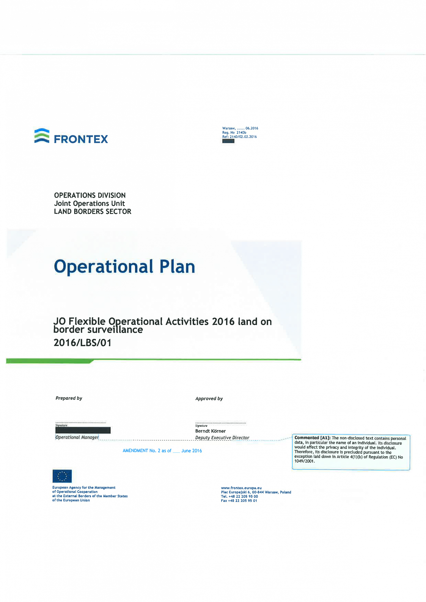 FRONTEX JO Flexible Operational Activities 2016 Land on Border Surveillance