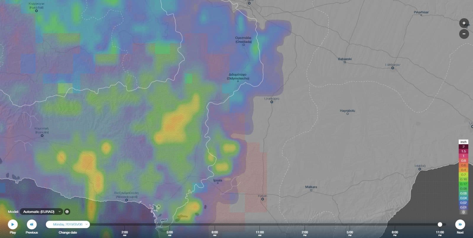Precipitation map for 07/05/2019, 00:00 - Precipitation map for 07/05/2019, 00:00