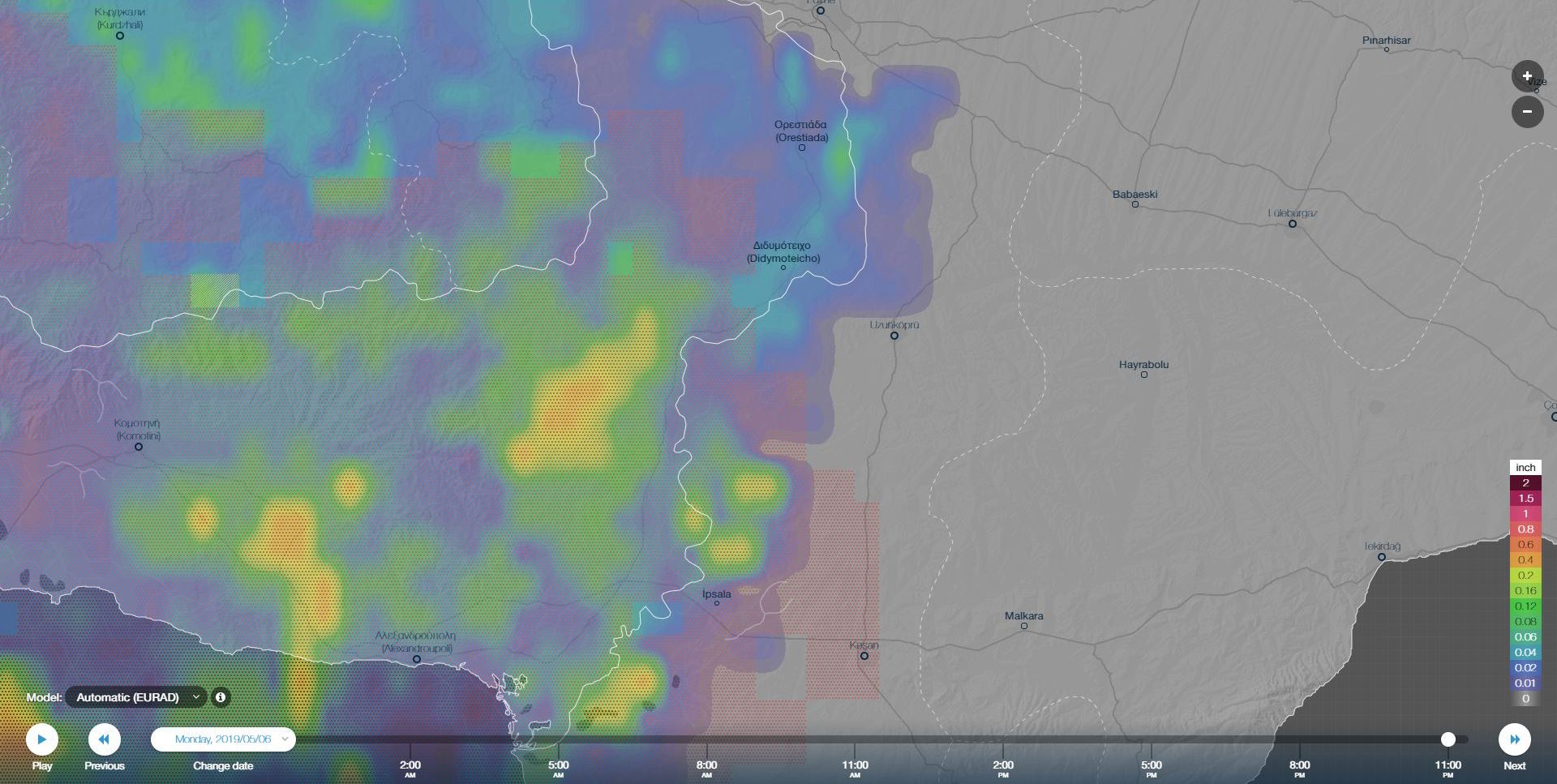 Precipitation map for 07/05/2019, 00:00 - Precipitation map for 07/05/2019, 00:00