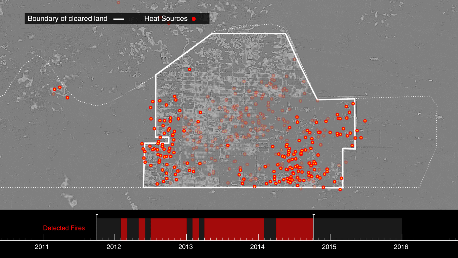3 - Hotspots, intense heat sources picked up NASA’s VIIRS and MODIS satellites, correspond to the monthly patterns of land clearing.