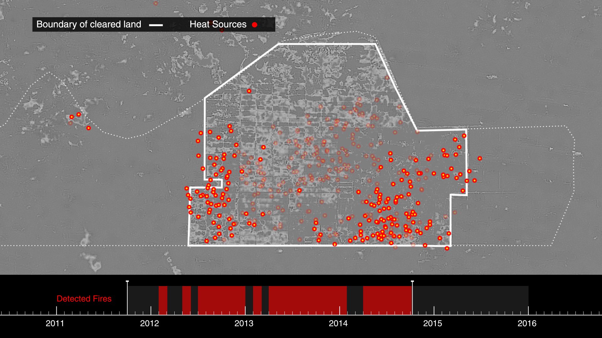 3 - Hotspots, intense heat sources picked up NASA’s VIIRS and MODIS satellites, correspond to the monthly patterns of land clearing.