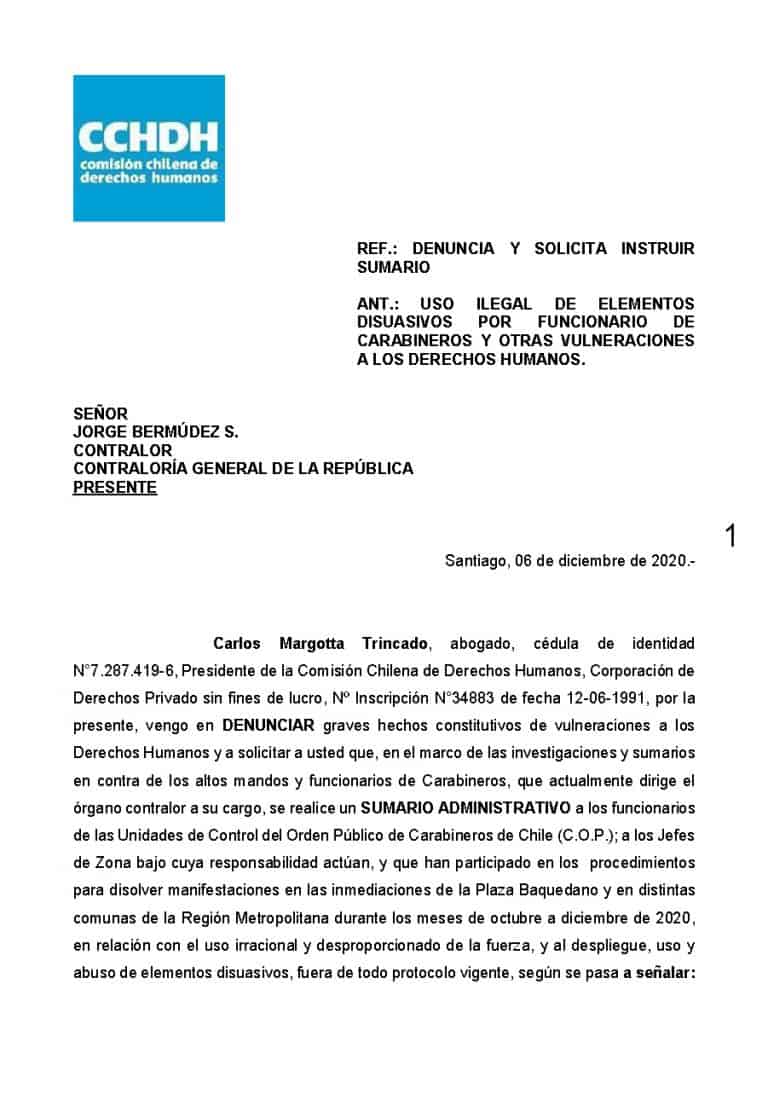 image 4 – report - Complaint issued by Chile’s human rights commission on 6 Dec 2020