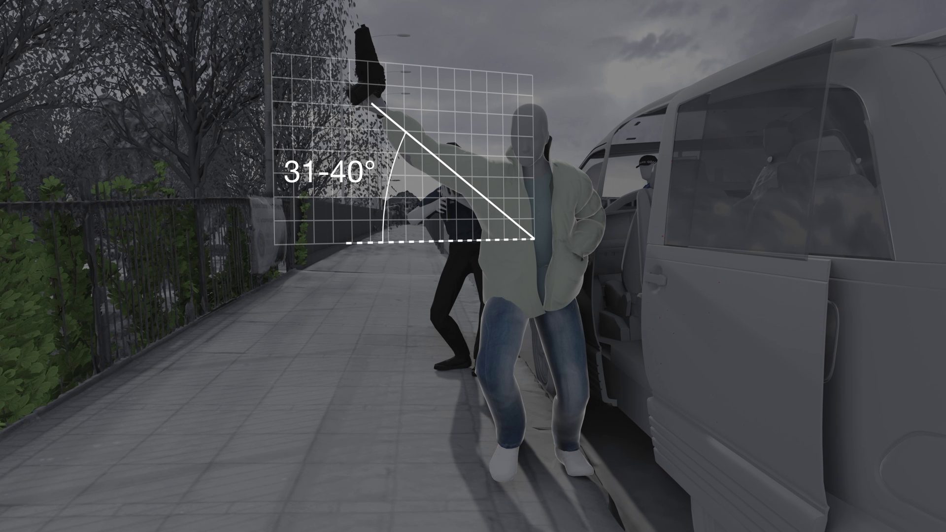 A screenshot from The Killing of Mark Duggan, in which Bauer’s evidence is modelled. (Forensic Architecture) - A still from The Killing of Mark Duggan, in which Bauer’s evidence is modelled. (Forensic Architecture)