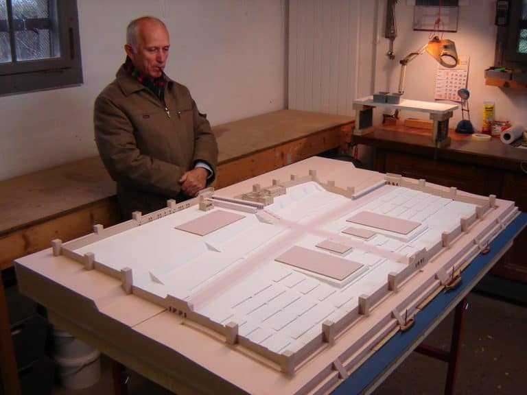 DSC04947 - Fig. 13 - Jean-Baptiste Humbert stands next to a diagrammatic model of the Roman city built by his team. Image courtesy of Jean-Baptiste Humbert.