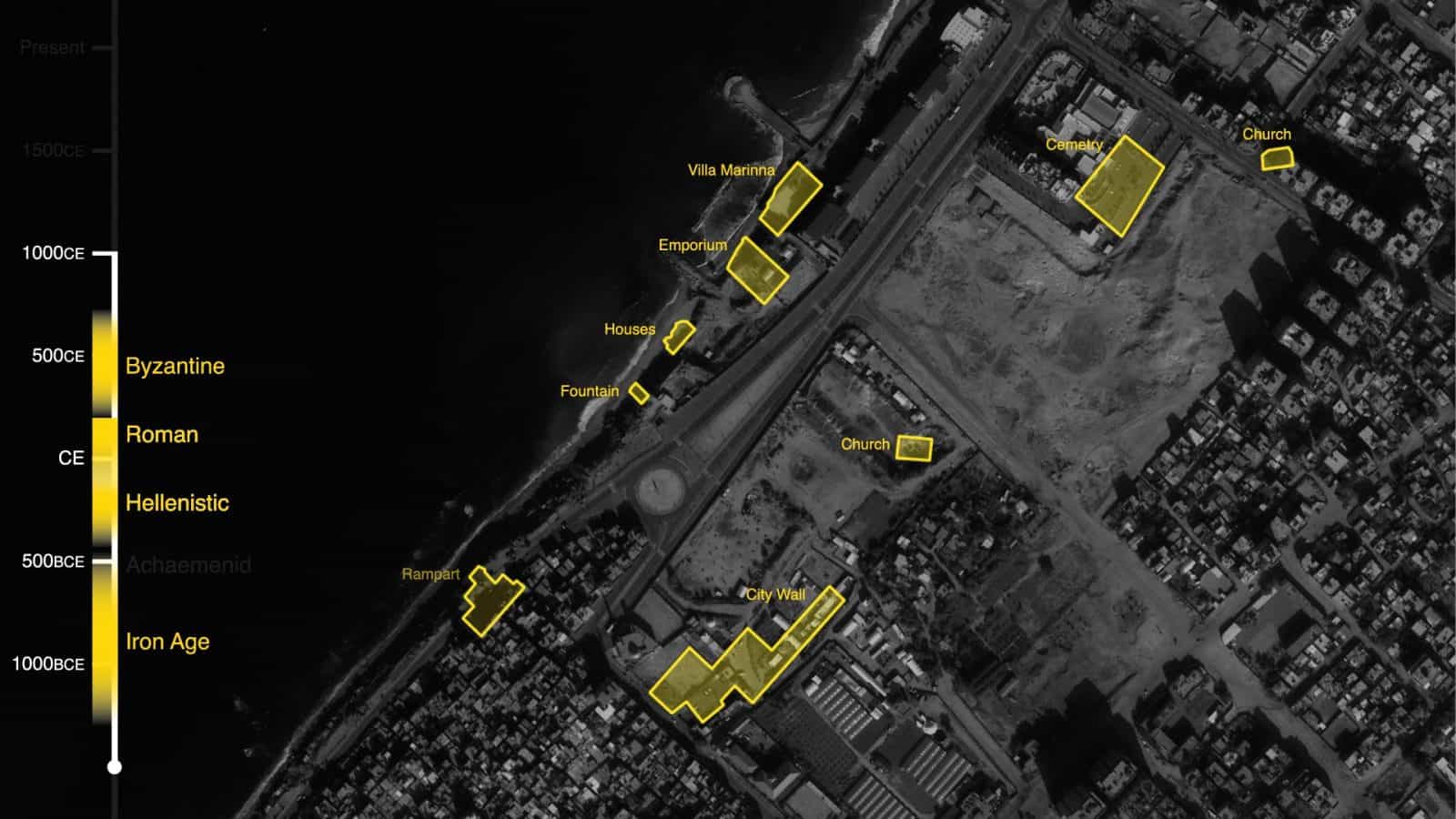 Gaza Arch_Image 2 - Fig. 1 - Map indicating the extent of the excavations undertaken from 1995-2005. Image: Forensic Architecture, 2022; Satellite Image: © CNES (2018), Distribution Airbus DS/Spot Image