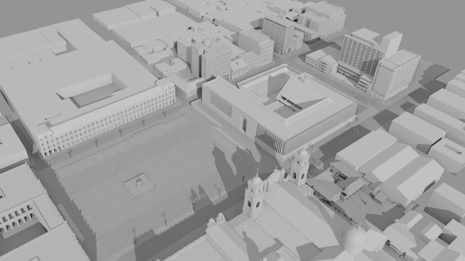 Cajas Negras – Image 1 - 3D model of the Palace of Justice and Plaza de Bolivar (Modelo 3D del Palacio de Justicia y la Plaza de Bolívar), Cajas Negras (2021), Forensic Architecture