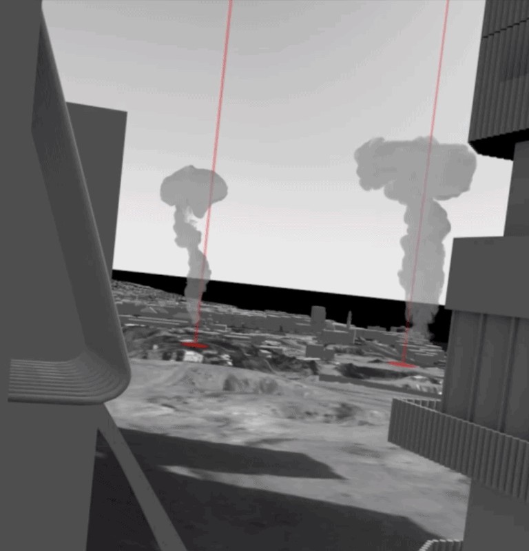 Gaza Arch_Image 10.5 - Fig. 20 - FA locates the bomb clouds shown in the smartphone clip (in fig. 19) within a 3D model. Image: Forensic Architecture, 2022