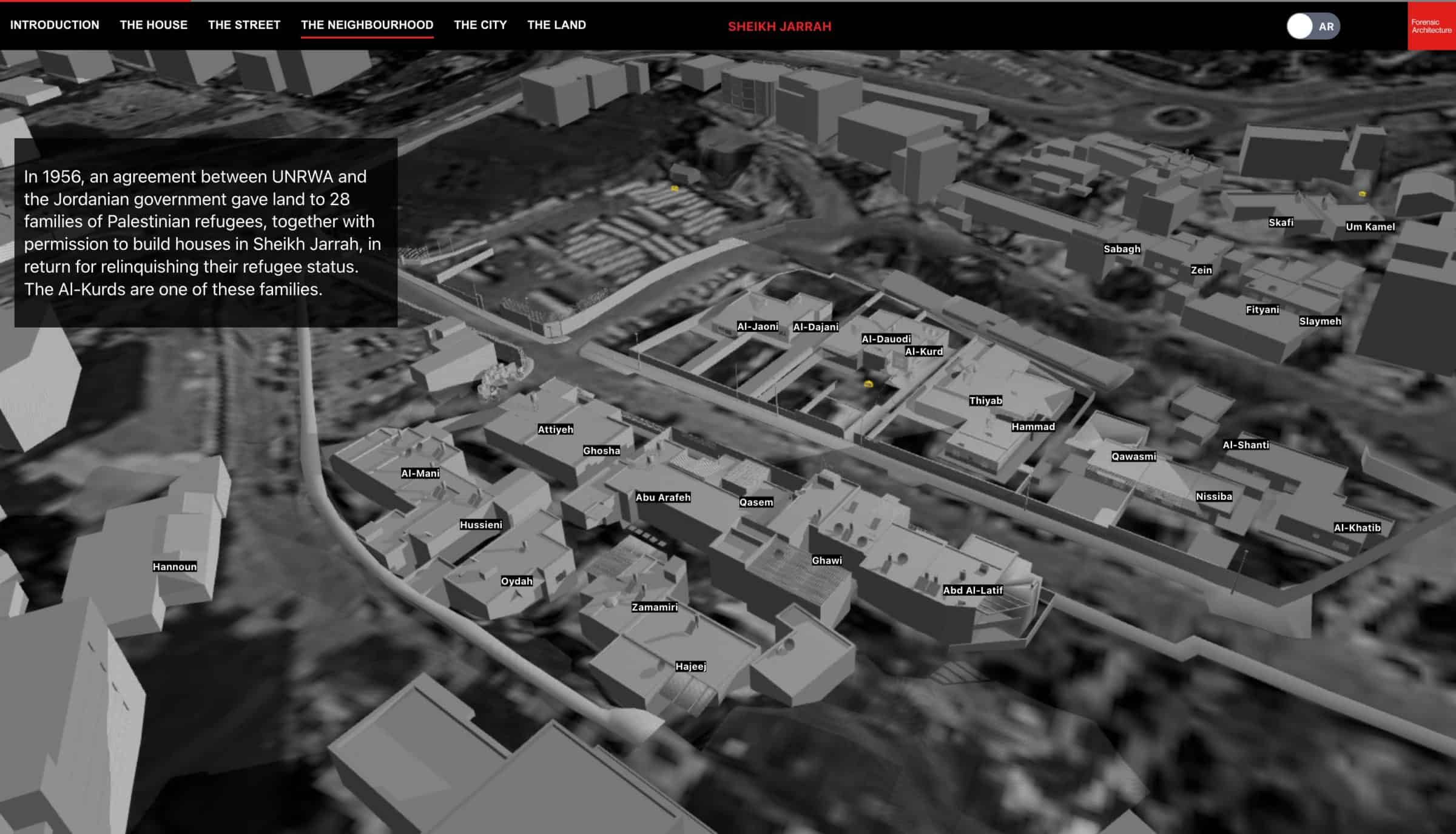 The 28 Houses - The 28 Palestinian refugees’ houses built based on an agreement between UNRWA and the Jordanian government in 1956. (Forensic Architecture, 2022)