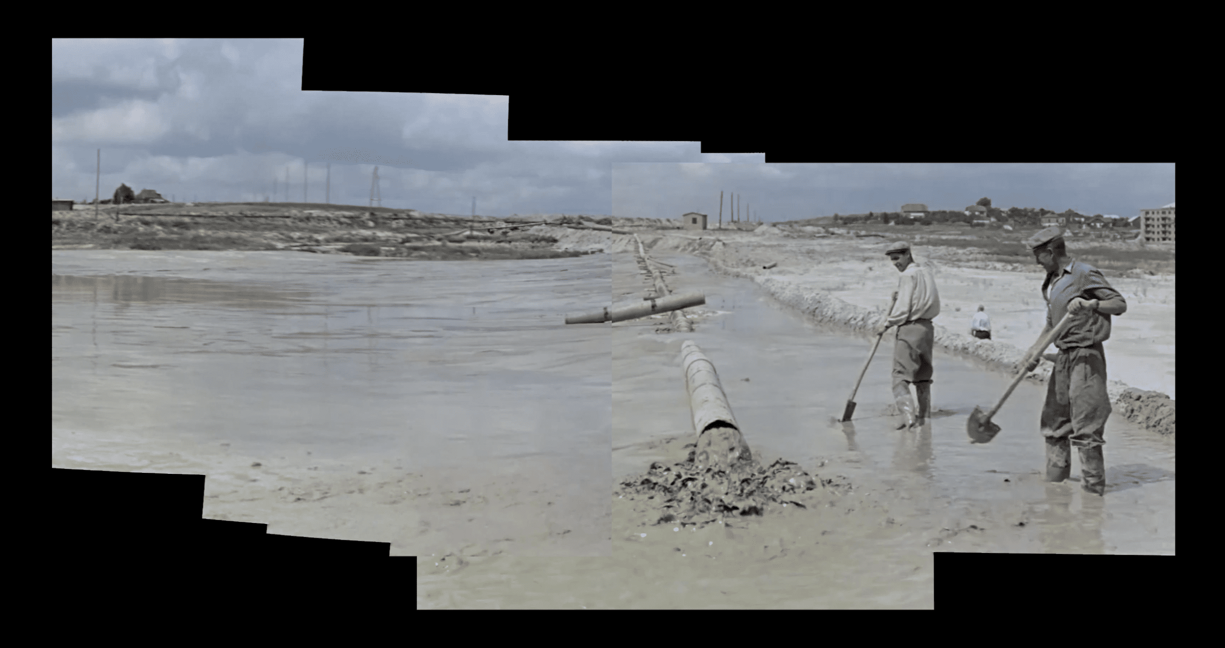 Waste pulp - Fig. XX. Waste pulp from a nearby brick factory was pumped into the ravines of Babyn Yar. (Center for Spatial Technologies, original image courtesy of the Pshenichny Central State Film and Photo Archive of Ukraine)