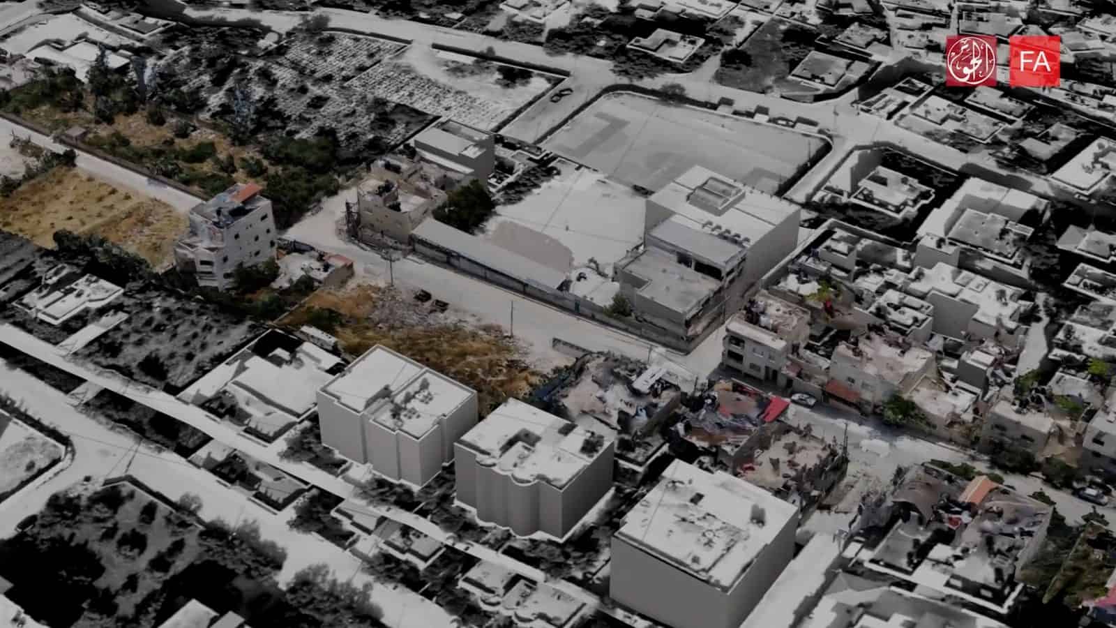Photogrammetry model - Photogrammetry model with location of armoured vehicle at time of shooting. (Forensic Architecture and Al-Haq, 2022)
