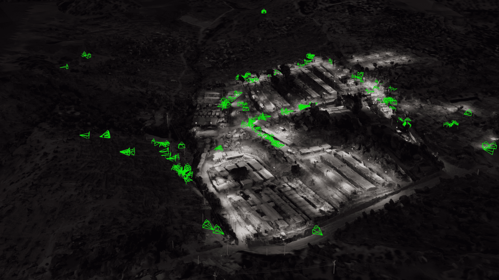 Locating media in 3D model - FA/Forensis located multiple images and videos within a 3D model in order to be able to navigate between them. (Forensic Architecture/Forensis, 2023)