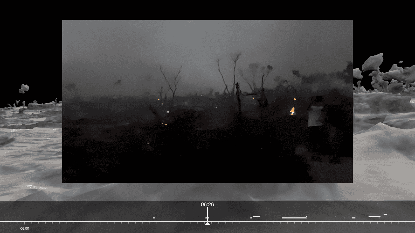 Photomatch (06:26) - ReFOCUS Media Labs' footage shot at 06:26, photomatched within our 3D model.
Image Source: ReFOCUS Media Labs (Forensic Architecture/Forensis, 2023)