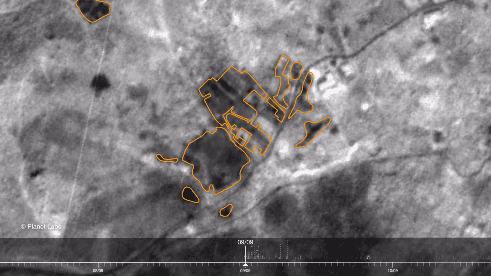 Fire damage - The extent of the fire damage to the areas that burned on the night of 8 September. Image Source: Planet Labs (Forensic Architecture/Forensis, 2023)