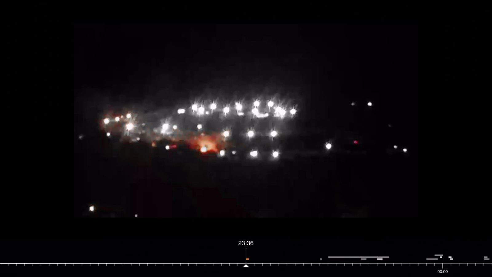 First evidence of fire - Still from the first video to capture fire in the immediate vicinity of the camp, near Zone 6. Image source: Facebook (Forensic Architecture/Forensis, 2023)